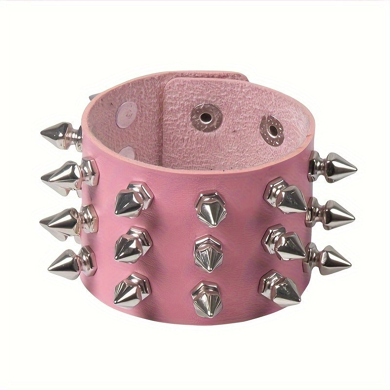 1pc Rivet Punk Style PU Leather Bangle, Bracelet For Men Women