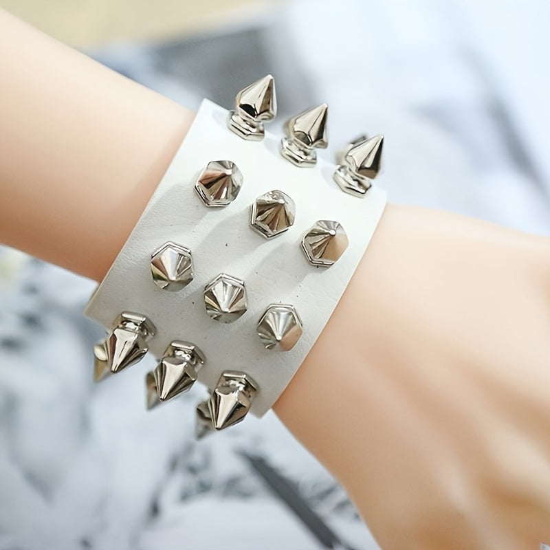 1pc Rivet Punk Style PU Leather Bangle, Bracelet For Men Women