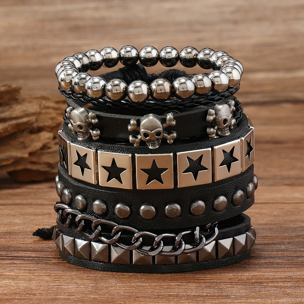 4pcs Punk Rock Cuff Bracelet Set, Faux Leather Studded, 80s Gothic Spike, Emo Accessories for Rocker Outfits, Mardi Gras Day Fashion Jewelry for Men & Women - Yanxyad