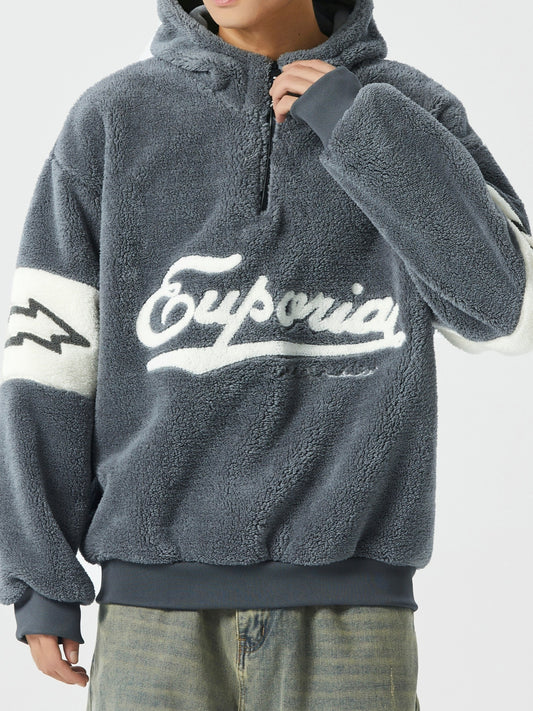 Men's Fashion Casual Hoodie – Letters Embroidered Fleece-Lined Hooded Pullover