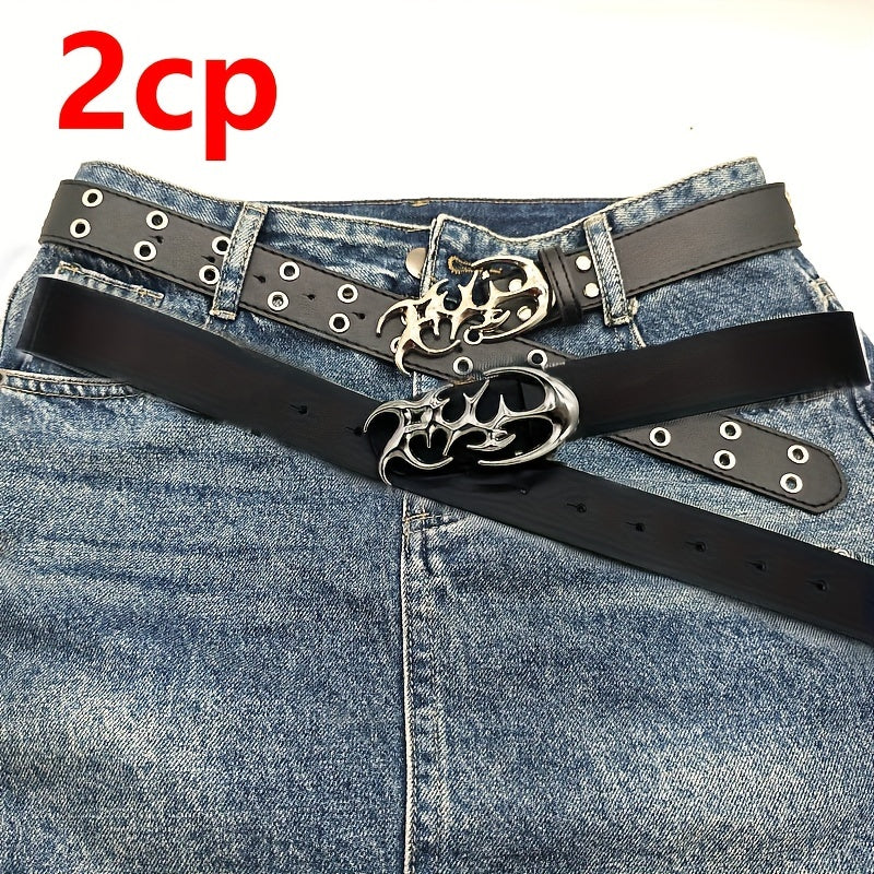 Y2K-Inspired Punk Hollow Faux Leather Belt for Men - Trendy Accessory with Unique Alloy Buckle, Perfect Gift Idea