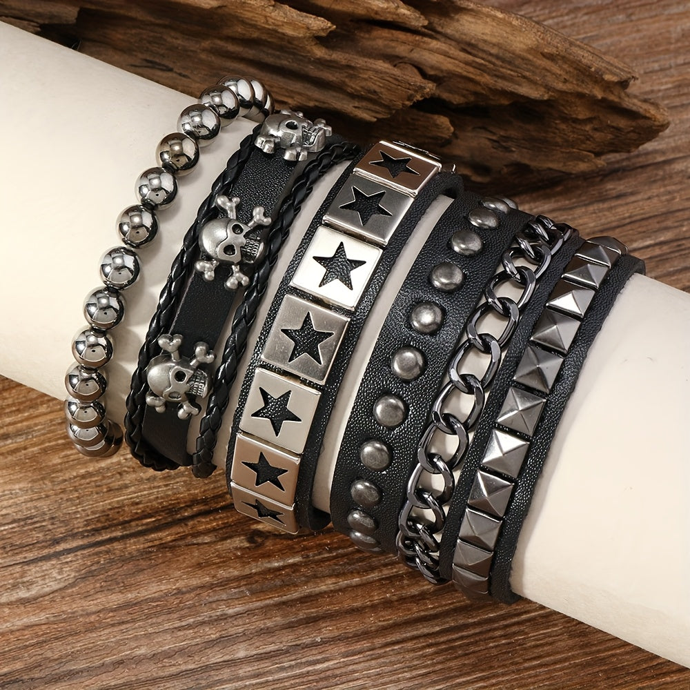 4pcs Punk Rock Cuff Bracelet Set, Faux Leather Studded, 80s Gothic Spike, Emo Accessories for Rocker Outfits, Mardi Gras Day Fashion Jewelry for Men & Women - Yanxyad