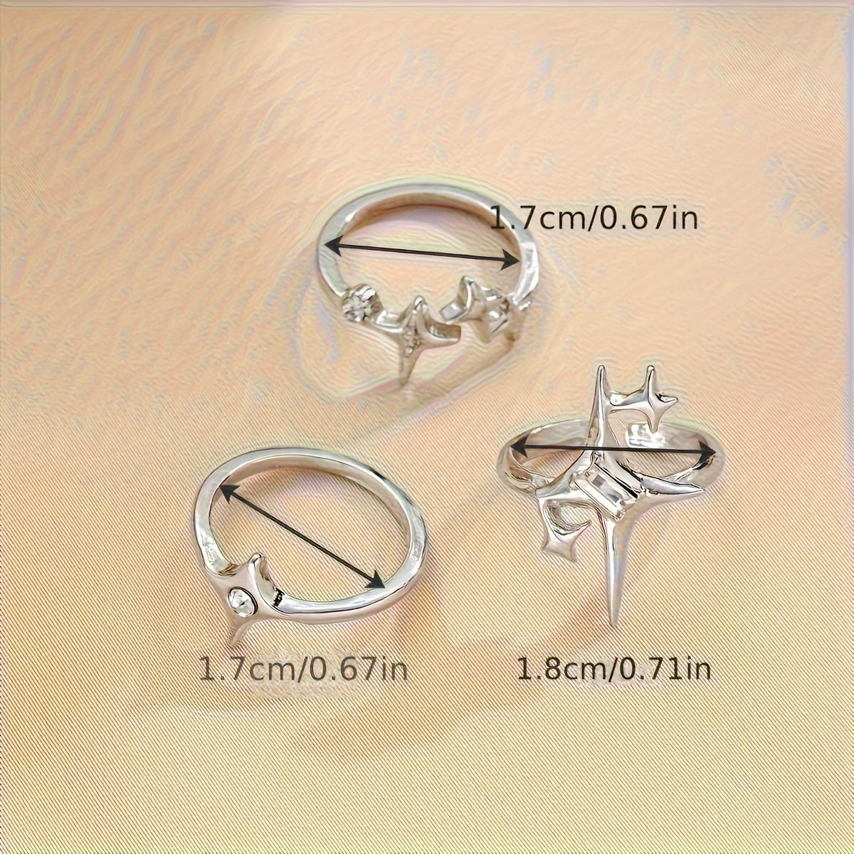 3PCS Y2K Inspired Starburst Open Ring Set with Dazzling Zirconia Accents - Elegant Everyday and Party Wear Accessory - Durable Alloy Material with Comfortable Fit