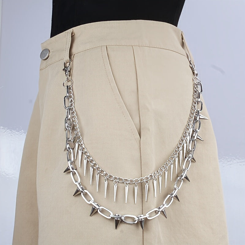 European and American Punk Rivet Chain Double Layer Pants Chain Trendy Hip Hop Hanging Decoration ins Waist Chain Female Student Belt Pants Accessories