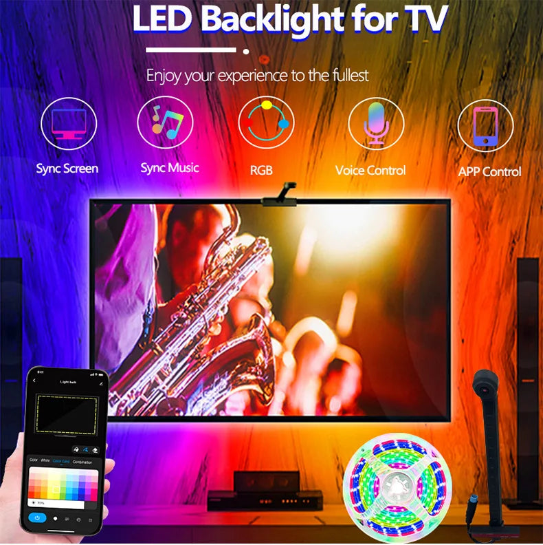 RGBIC LED Light Strip Camera TV Screen Synchronization APP Music Synchronization Game Bedroom TV Background Ambient Light