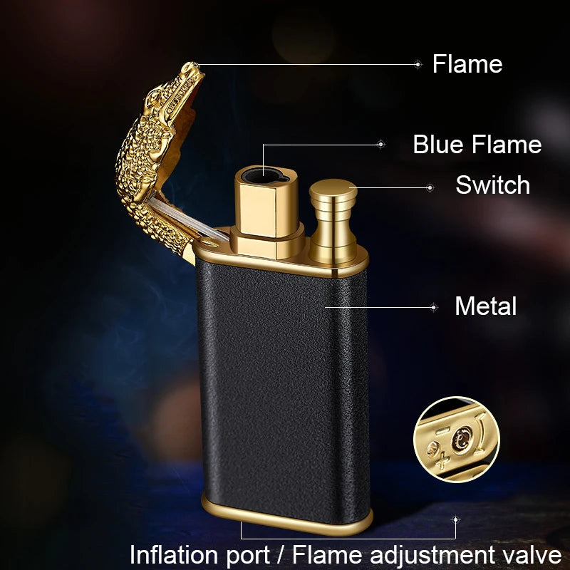 New Windproof Double Flame Cigar Torch Lighter Dragon Tiger Crocodile Dolphin Glow Lighter Luminous