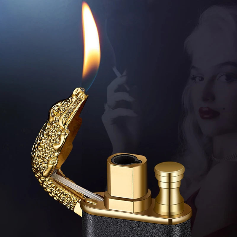 New Windproof Double Flame Cigar Torch Lighter Dragon Tiger Crocodile Dolphin Glow Lighter Luminous