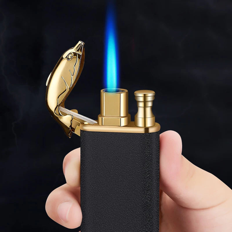 New Windproof Double Flame Cigar Torch Lighter Dragon Tiger Crocodile Dolphin Glow Lighter Luminous