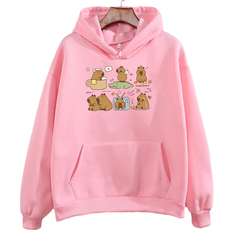 Funny Capybara Sweatshirt Cartoon Anime Hoodies Women Cute Anime Manga Hoody Long Sleeve Hoodies Female Sportwear Clothes Tops