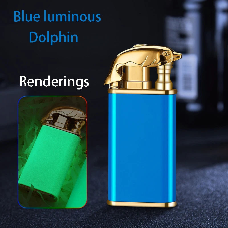 New Windproof Double Flame Cigar Torch Lighter Dragon Tiger Crocodile Dolphin Glow Lighter Luminous