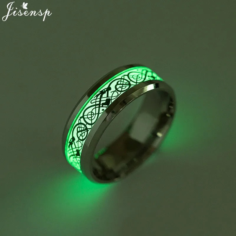 2024 Stainless Steel Glowing In Dark Heart Finger Rings for Men Women Punk Music Dragon Luminous Ring Couple Jewelry Anel