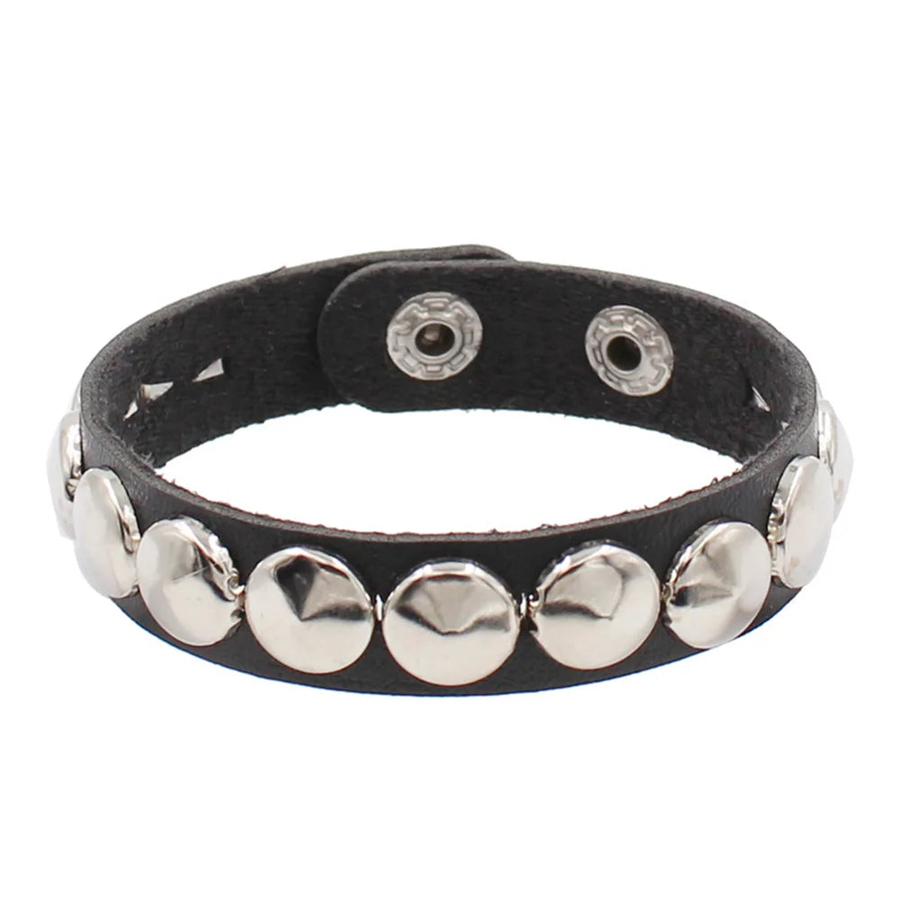 2024 Punk Skull Star Bracelet Personality PU Leather Three Rows Spikes Square Stud Bracelets Bangle For Women Man