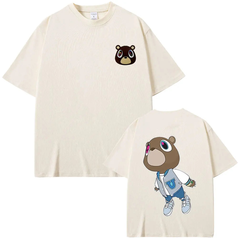 Rapper Kanye West Graduation Bear Double Sided Print T Shirt Men Women Fashion Hip Hop Oversized T-shirt Men's Cotton T-shirts