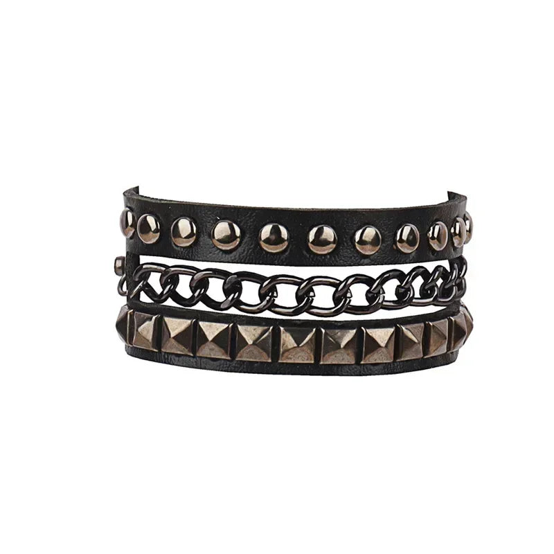 Punk Hip Hop Rock PU Leather Bracelet Unisex Trendy Chain Skull Pentagram Rivet Bracelet Party Jewelry Accessories