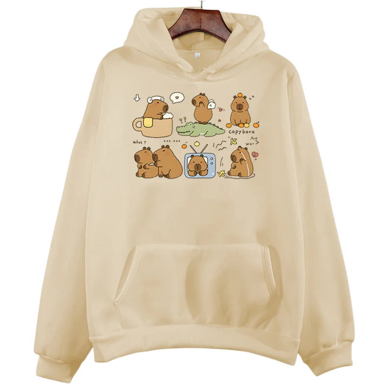 Funny Capybara Sweatshirt Cartoon Anime Hoodies Women Cute Anime Manga Hoody Long Sleeve Hoodies Female Sportwear Clothes Tops