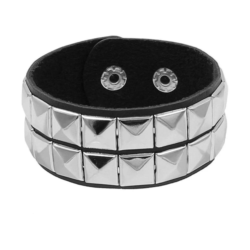 2024 Punk Skull Star Bracelet Personality PU Leather Three Rows Spikes Square Stud Bracelets Bangle For Women Man