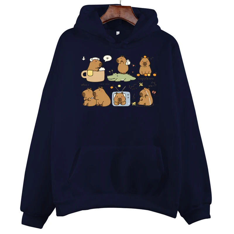 Funny Capybara Sweatshirt Cartoon Anime Hoodies Women Cute Anime Manga Hoody Long Sleeve Hoodies Female Sportwear Clothes Tops