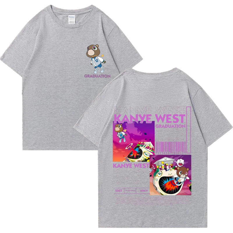 Kanye West Graduation Bear Double Sided Printed T shirt Men Women Fashion Hip Hop Cool Tops short sleeve Unisex Cotton T-shirts