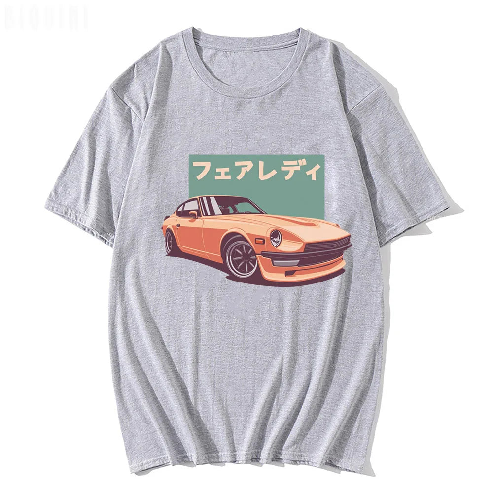 JDM T-shirts Japanese Retro Car Print 100% Cotton O-Neck Summer CRX Harajuku Oversized Tops Mens Casual Tees Camisetas