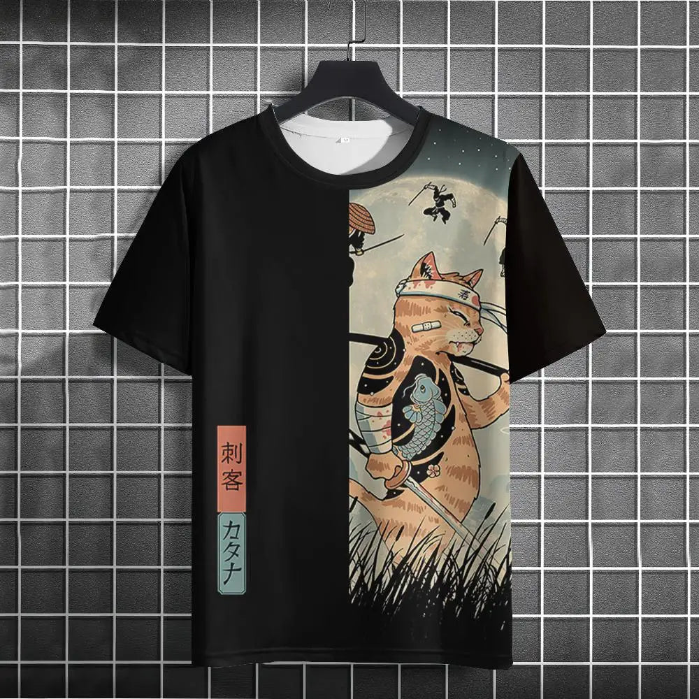 Unisex 2024 T Shirt Men Women Japanese Samurai Cat 3d Printed T Shirts For Casual Fashion Funny Shirt Top Tee Men Clothing