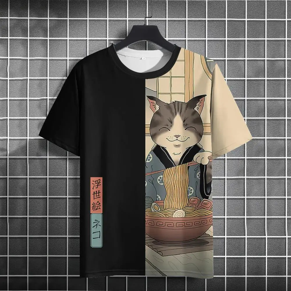 Unisex 2024 T Shirt Men Women Japanese Samurai Cat 3d Printed T Shirts For Casual Fashion Funny Shirt Top Tee Men Clothing