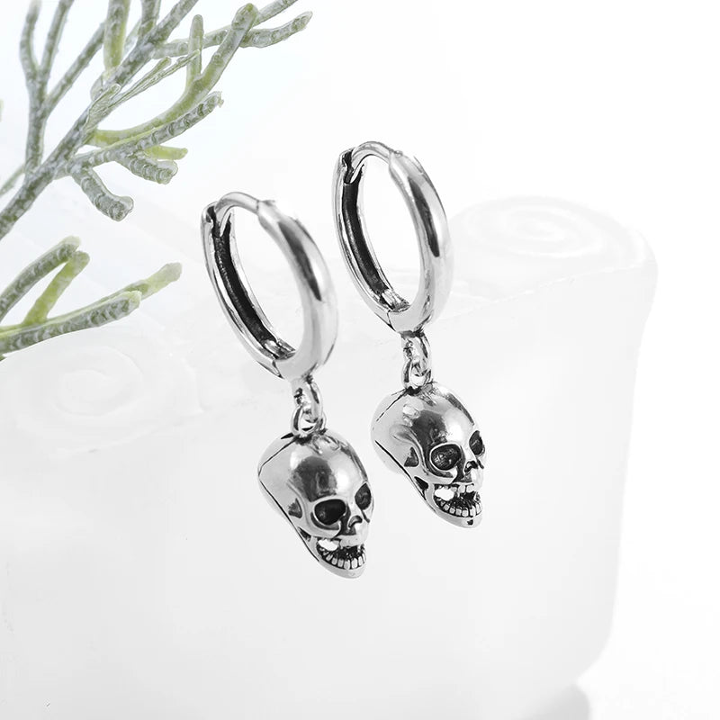 Gothic Full Skull Hoop Earrings Ghost Head Hypoallergenic Earrings Men's Cool Punk Rock Trend Jewelry