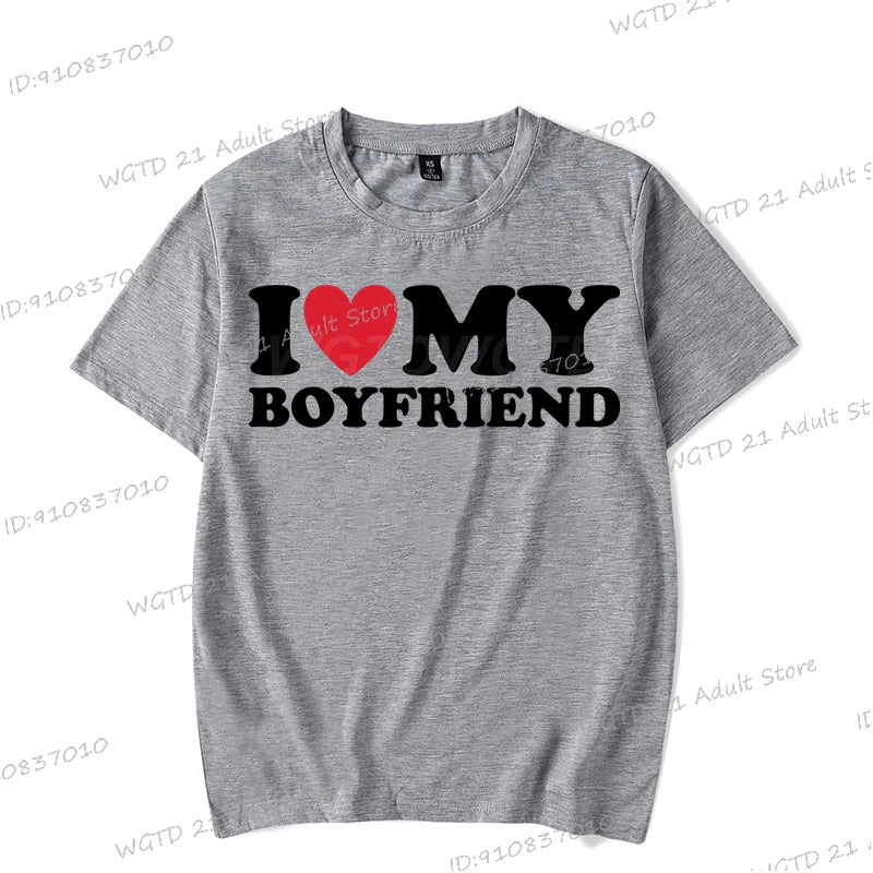 I Love My Boyfriend Women T-shirts I Love My Girlfriend Printed Men T Shirt Funny Letter Graphics Short Sleeve Couple Tshirts