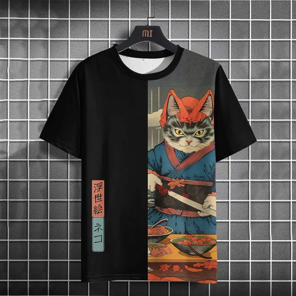 Unisex 2024 T Shirt Men Women Japanese Samurai Cat 3d Printed T Shirts For Casual Fashion Funny Shirt Top Tee Men Clothing