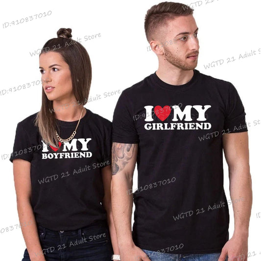 I Love My Boyfriend Women T-shirts I Love My Girlfriend Printed Men T Shirt Funny Letter Graphics Short Sleeve Couple Tshirts