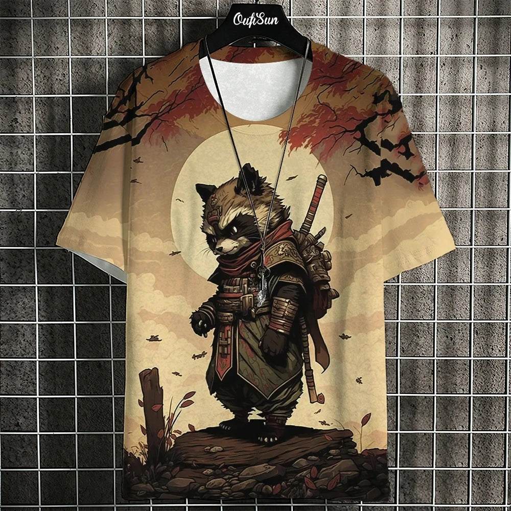 Unisex 2024 T Shirt Men Women Japanese Samurai Cat 3d Printed T Shirts For Casual Fashion Funny Shirt Top Tee Men Clothing