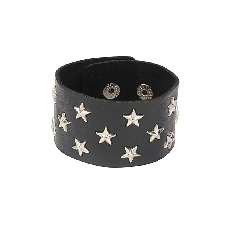 Punk Hip Hop Rock PU Leather Bracelet Unisex Trendy Chain Skull Pentagram Rivet Bracelet Party Jewelry Accessories