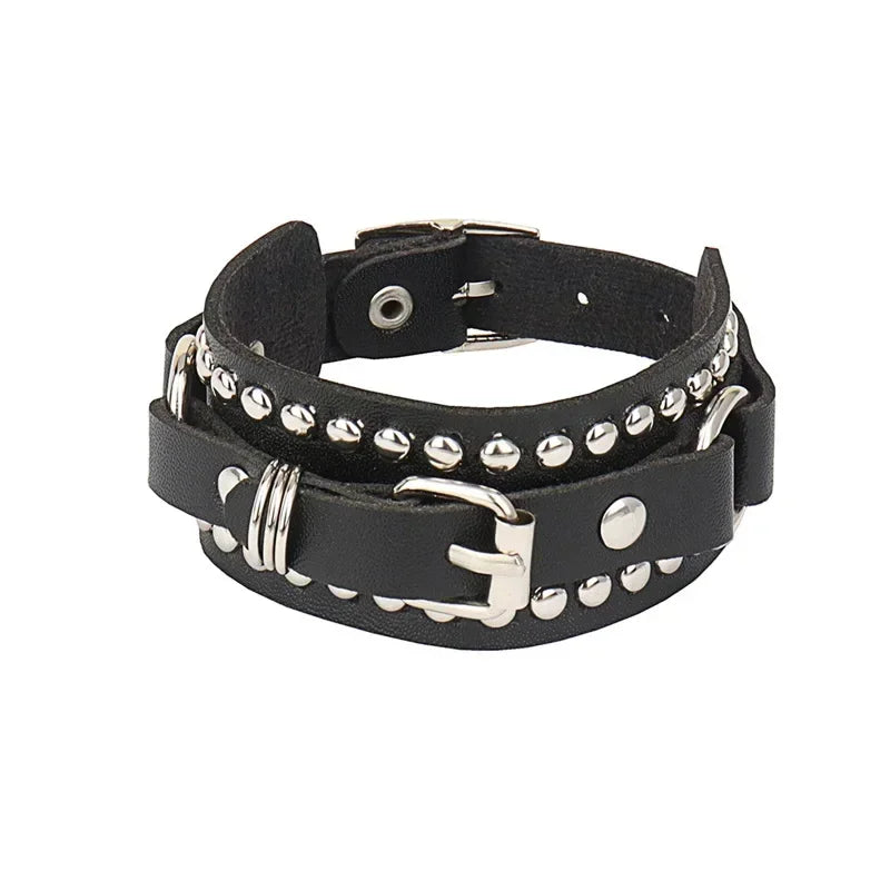 Punk Hip Hop Rock PU Leather Bracelet Unisex Trendy Chain Skull Pentagram Rivet Bracelet Party Jewelry Accessories