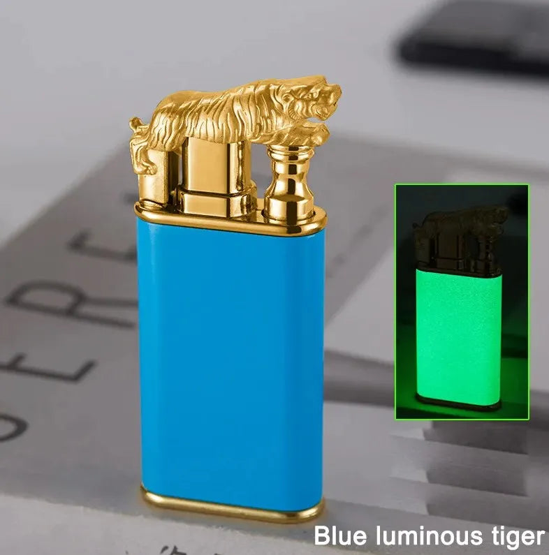 New Windproof Double Flame Cigar Torch Lighter Dragon Tiger Crocodile Dolphin Glow Lighter Luminous