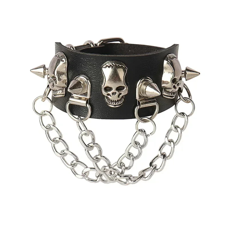 Punk Hip Hop Rock PU Leather Bracelet Unisex Trendy Chain Skull Pentagram Rivet Bracelet Party Jewelry Accessories