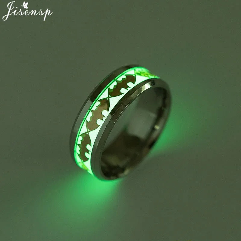 2024 Stainless Steel Glowing In Dark Heart Finger Rings for Men Women Punk Music Dragon Luminous Ring Couple Jewelry Anel