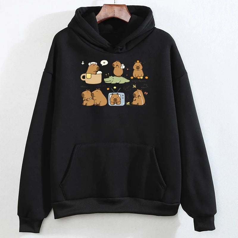 Funny Capybara Sweatshirt Cartoon Anime Hoodies Women Cute Anime Manga Hoody Long Sleeve Hoodies Female Sportwear Clothes Tops