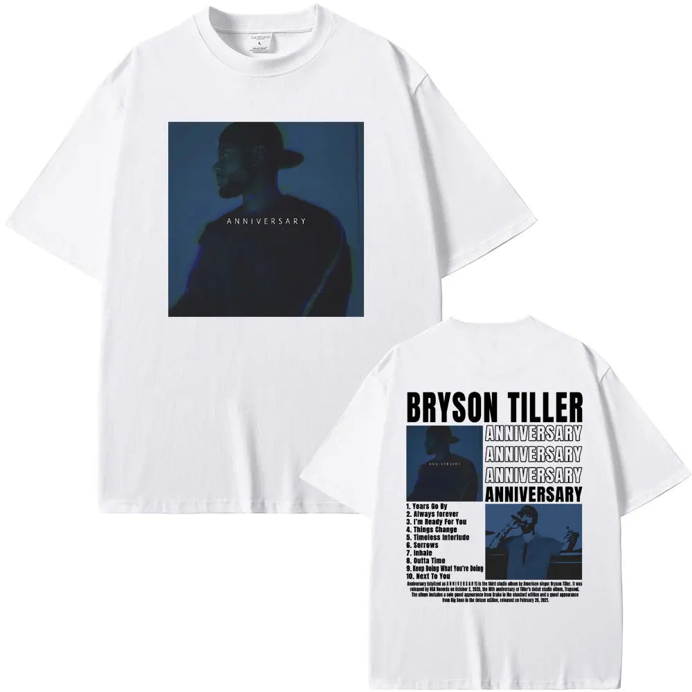 Rapper Bryson Tiller ANNIVERSARY Double Sided Print Tshirt Male Hip Hop Streetwear Oversized T-shirts Men's Casual Vintage Tees