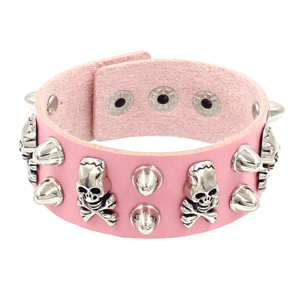 2024 Punk Skull Star Bracelet Personality PU Leather Three Rows Spikes Square Stud Bracelets Bangle For Women Man