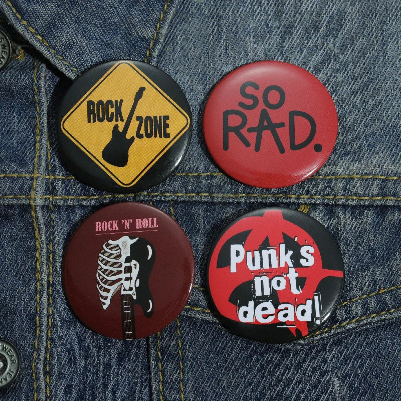 Rock n Roll Tinplate Pin Punk Is Not Dead Forever Mental Head Band Brooch 44mm Button Badge Punk Music Jewelry Gift for Fans