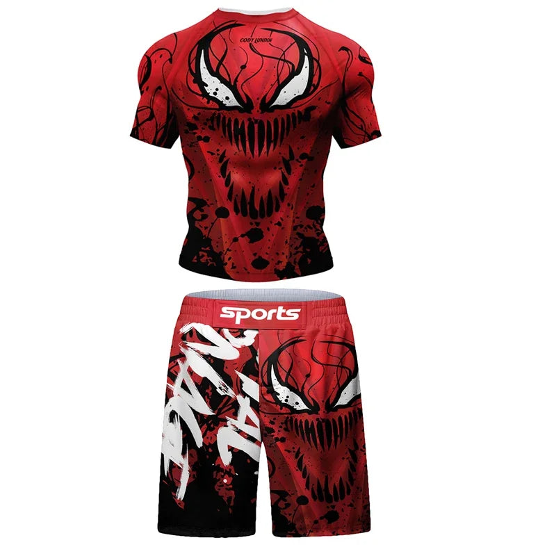 2023 New Men MMA Compression T-shirt Shorts Spartan Set Rashguard Jiu jitsu Shirts Clothes Fitness Bjj Boxing Boxe Sport Suits