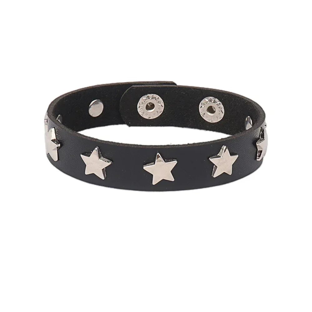 Punk Hip Hop Rock PU Leather Bracelet Unisex Trendy Chain Skull Pentagram Rivet Bracelet Party Jewelry Accessories