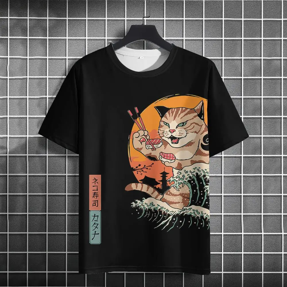 Unisex 2024 T Shirt Men Women Japanese Samurai Cat 3d Printed T Shirts For Casual Fashion Funny Shirt Top Tee Men Clothing