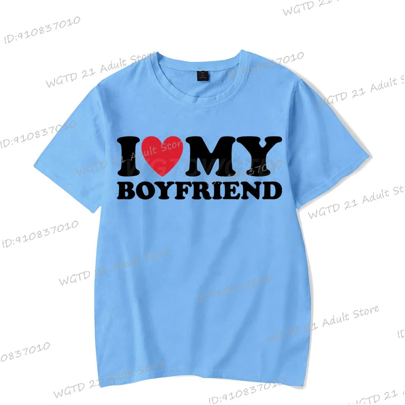 I Love My Boyfriend Women T-shirts I Love My Girlfriend Printed Men T Shirt Funny Letter Graphics Short Sleeve Couple Tshirts