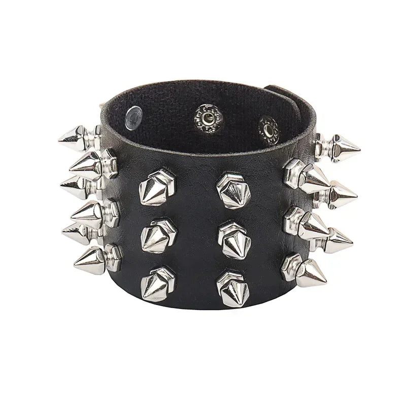 Punk Hip Hop Rock PU Leather Bracelet Unisex Trendy Chain Skull Pentagram Rivet Bracelet Party Jewelry Accessories