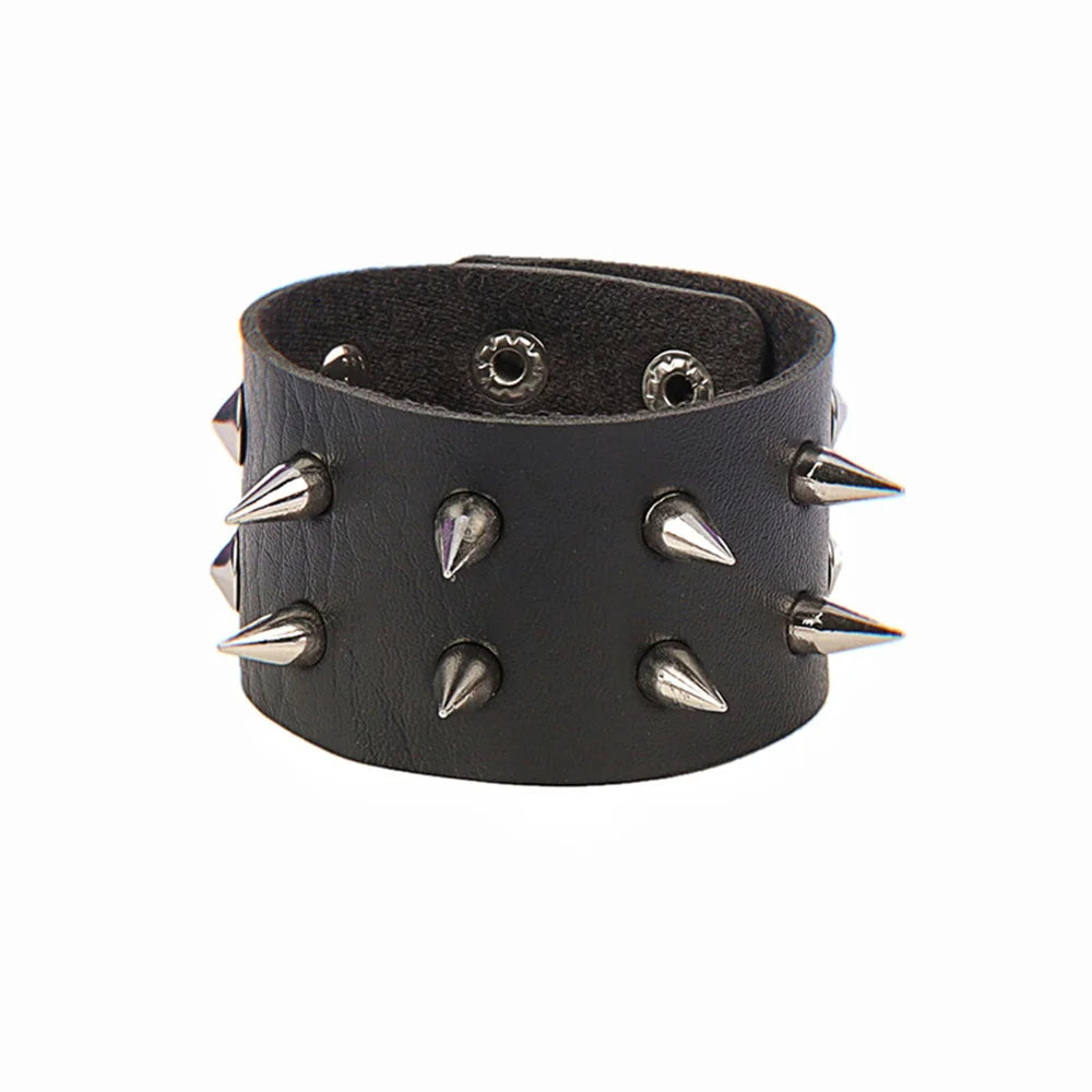 2024 Punk Skull Star Bracelet Personality PU Leather Three Rows Spikes Square Stud Bracelets Bangle For Women Man