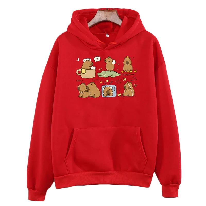 Funny Capybara Sweatshirt Cartoon Anime Hoodies Women Cute Anime Manga Hoody Long Sleeve Hoodies Female Sportwear Clothes Tops