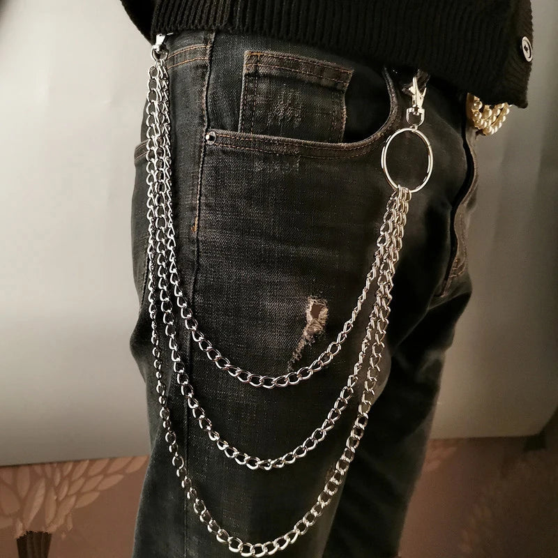 1/2/3 Layer Long Metal Belt Chain Rock Punk Hook Trousers Pant Waist Link Metal Wallet Chain Keychain Ring Clip