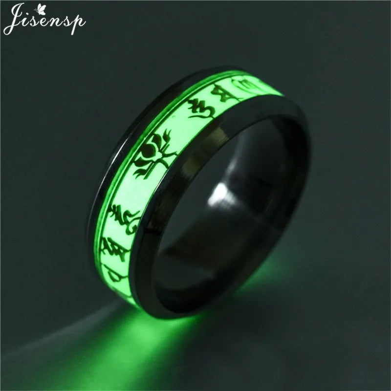 2024 Stainless Steel Glowing In Dark Heart Finger Rings for Men Women Punk Music Dragon Luminous Ring Couple Jewelry Anel