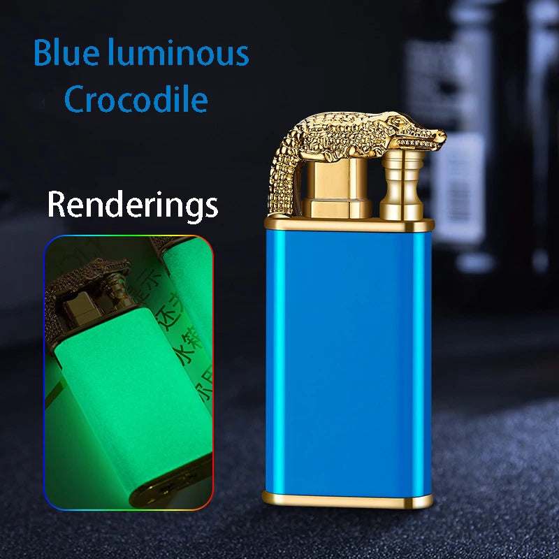 New Windproof Double Flame Cigar Torch Lighter Dragon Tiger Crocodile Dolphin Glow Lighter Luminous