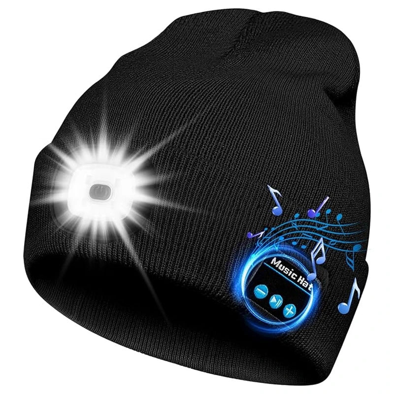 Handfree Warm Beanie Bluetooth 5.0 LED Hat Wireless Stereo Headset Music Player With MIC Support Dimming Rechargeable Battery